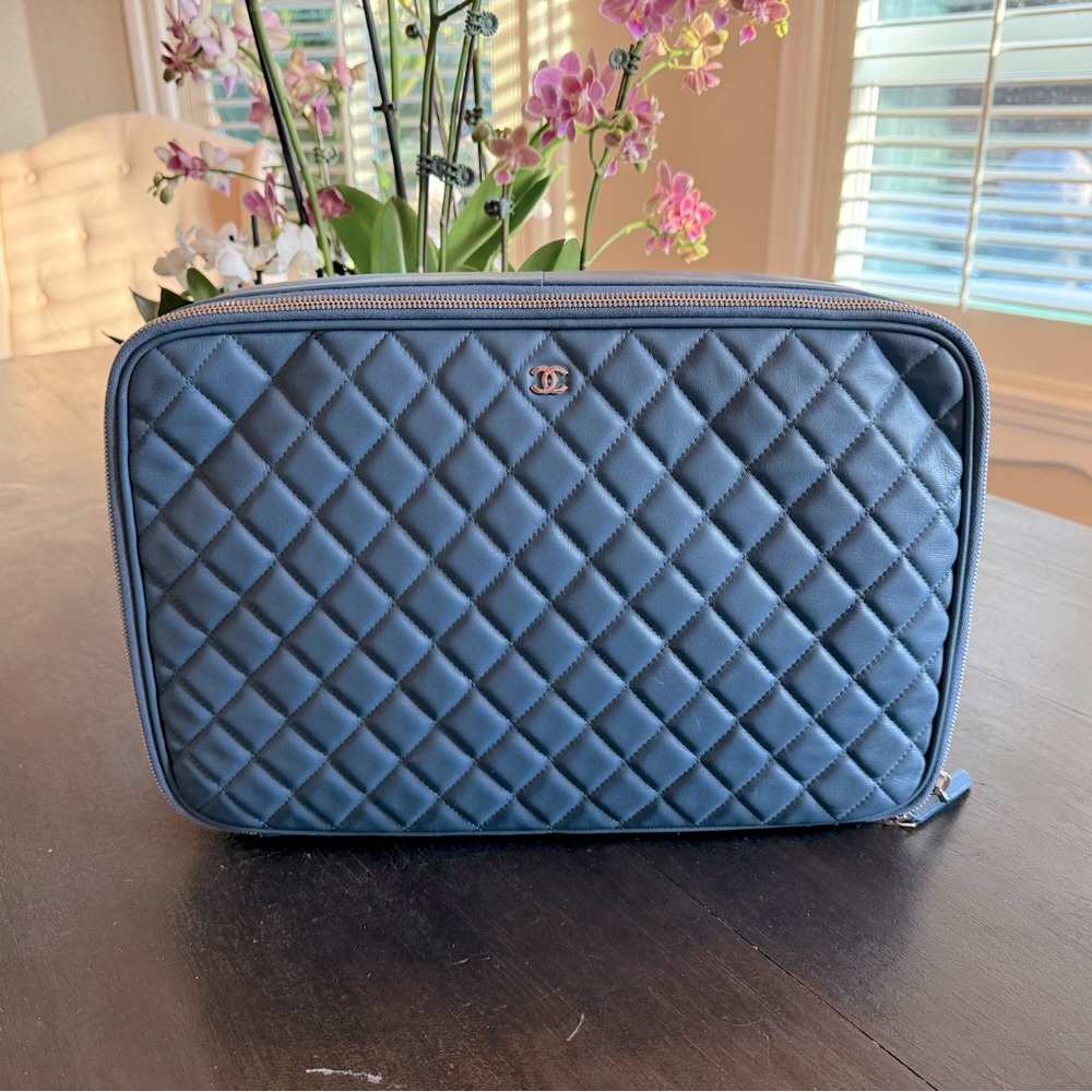 CHANEL Quilted Blue Large Accessory Bag